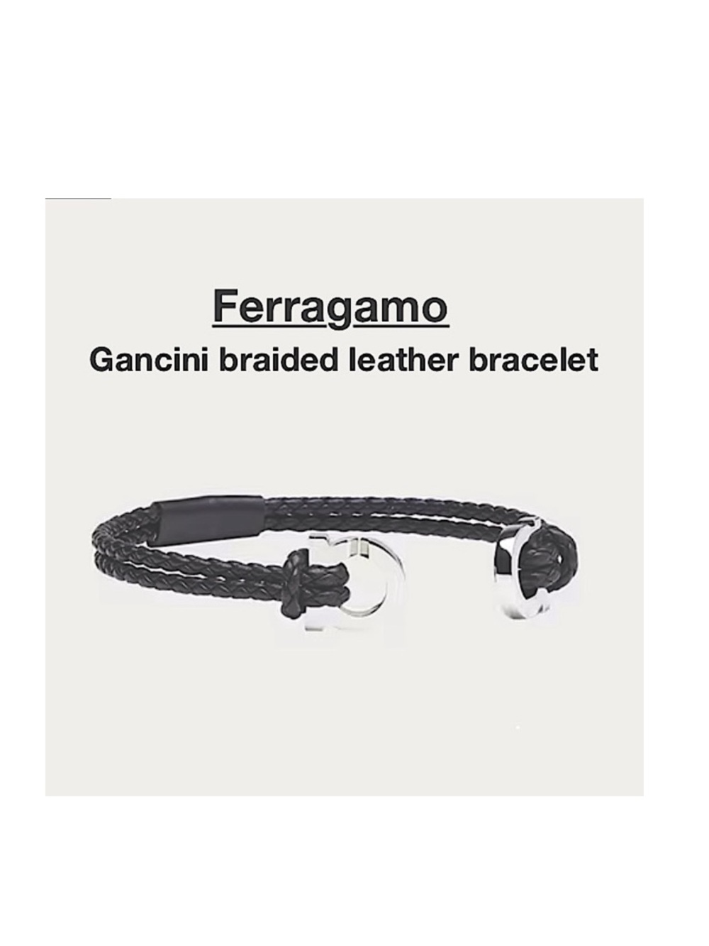 SALVATORE FERRAGAMO Logo-Embellished Leather Silver-Tone Bracelet unisex ⭐️⭐️⭐️